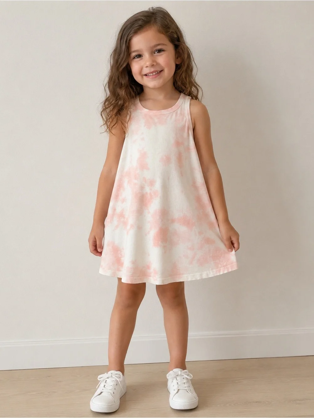 GAP Girls' Sleeveless Cream and Pale Pink Tie-Dye Dress